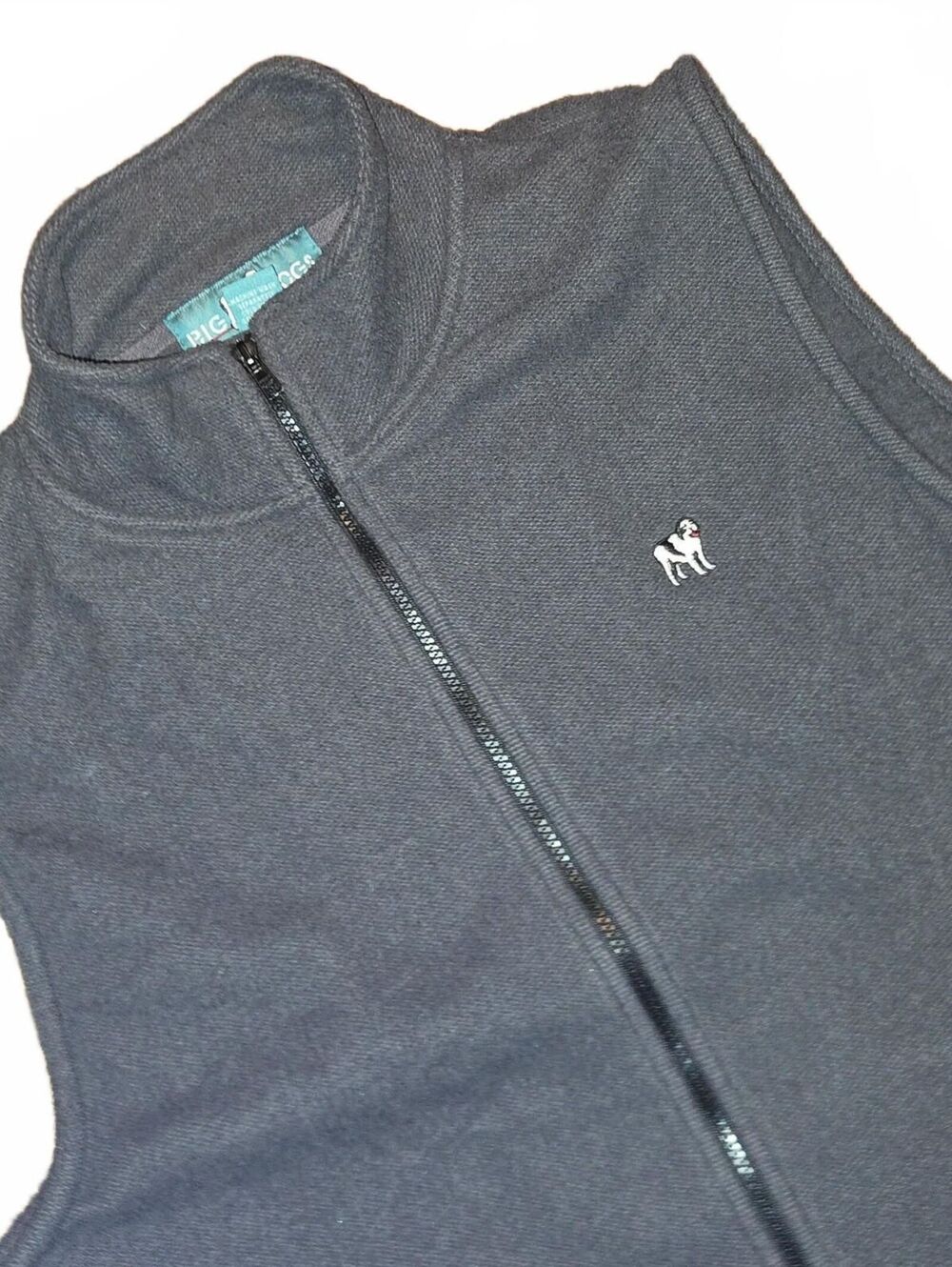 VTG Big Dogs Fleece Vest Men's Medium Gray Full Zip Embroidered Logo GUC